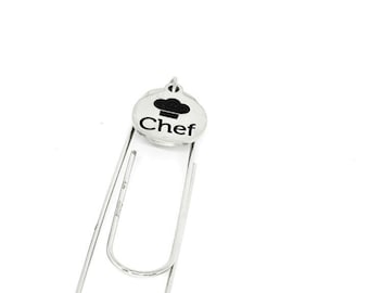 Chef Stainless Steel Paperclip Bookmark With Engraved Charm Unique Gift For Chefs Culinary Bookmark For Cookbooks Kitchen Lover