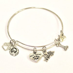 Dog Owner Expanding Bangle Charm Bracelet, I Love My Dog, Dog Jewelry, Dog Charm Bracelet, Dog Lover Jewelry, Dog Person, Gift For Her