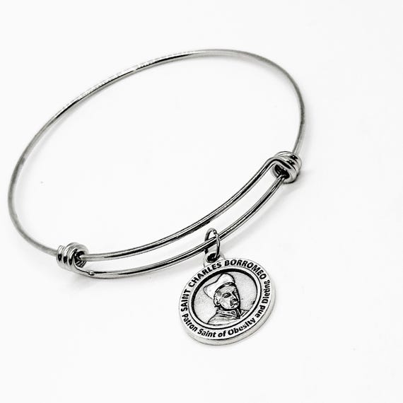 Saint Charles Borromeo Patron Saint Of Obesity And Dieting  Charm Bangle Bracelet, Wife Gift, Friend Gift, Daughter Gift For Her