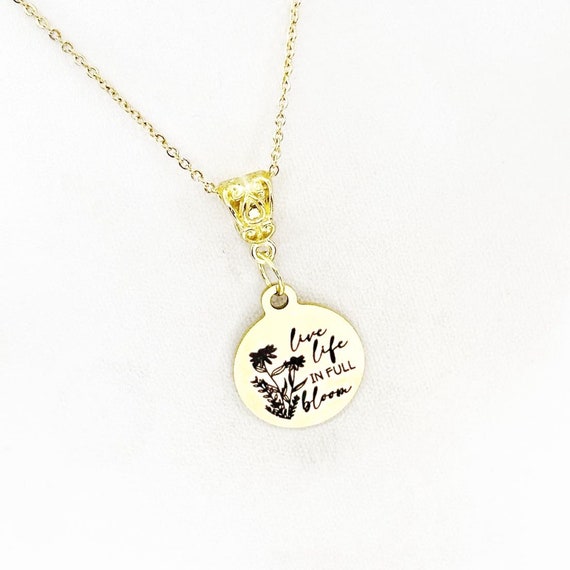 Live Life In Full Bloom Goldtone Necklace, Encouragement Gift, Gardner Gift, Love Gardening, Plant Lover, Wife, Daughter, Granddaughter, Mom