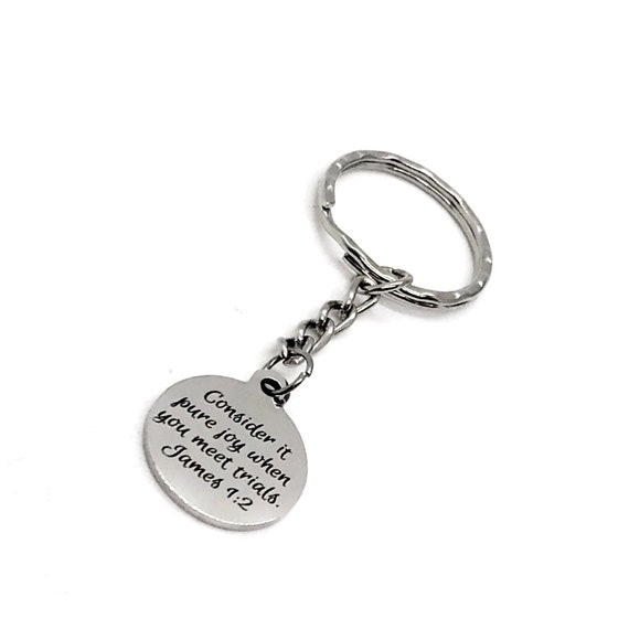 Scripture Gift, Consider It Pure Joy When You Meet Trials, Christian Gift, James 1 2 Keychain, Scripture Quote, Bible Verse Gift