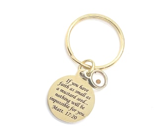 Mustard Seed Goldtone Keychain, Mustard Seed Faith, Matthew 17 20 Gift, Mustard Seed Gifts, Faith Gifts, Christian Gifts, Scripture Gift