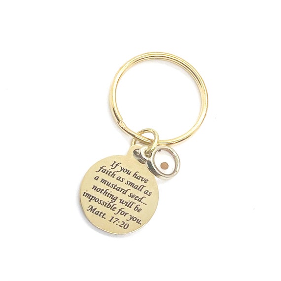 Mustard Seed Goldtone Keychain, Mustard Seed Faith, Matthew 17 20 Gift, Mustard Seed Gifts, Faith Gifts, Christian Gifts, Scripture Gift
