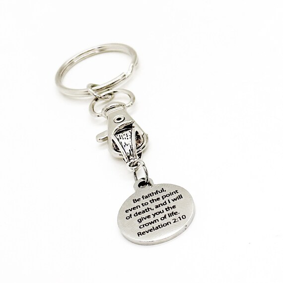 I Will Give You The Crown Of Life Keychain, Rev 2 10, Scripture Gift, Missionary Gift, Faith Gift, Bible Verse Gift, Pastor Gift