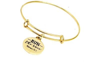 Faith Gifts, Run The Race Charm Bracelet, Hebrews 12 1, Runner Gifts, Run With Endurance, Faith Jewelry, Christian Gifts, Scripture Gifts