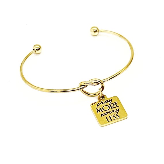 Pray More Worry Less Cuff Bracelet Faith Jewelry Christian Encouragement Gift Gold Bracelet Inspirational Religious Jewelry