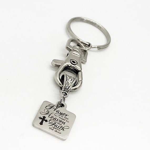 Keychain Gift, Prayer Is The Road To Heaven Keychain, Faith Opens The Door, Faith Gifts, Christian Gifts, Christian Keychain