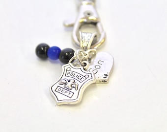 Police Supporter Keychain, Police Wife Gift, Police Mom Gift, Gift For Her, Police Family Gifts, Police Charms, Thin Blue Line Police Gift