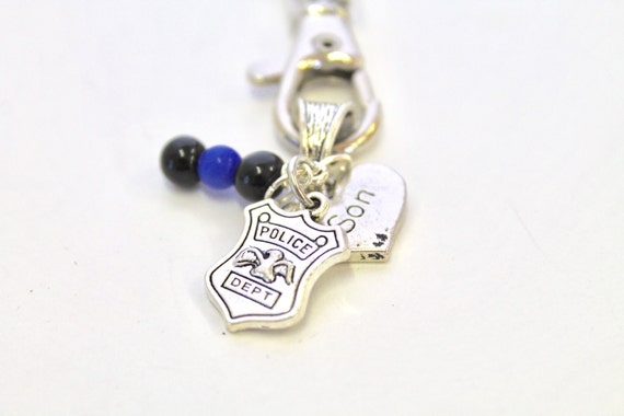 Police Supporter Keychain, Police Wife Gift, Police Mom Gift, Gift For Her, Police Family Gifts, Police Charms, Thin Blue Line Police Gift