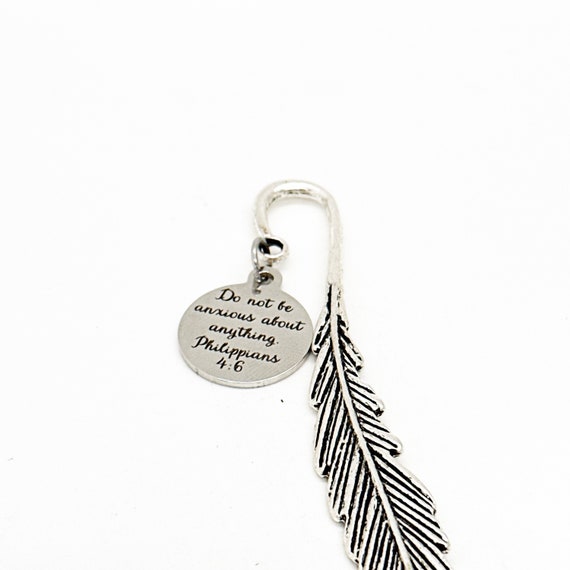 Do Not Be Anxious About Anything Charm Feather Stem Bookmark, Philippians 4 6, Scripture Gift, Bible Bookmark, No More Anxiety, Christian