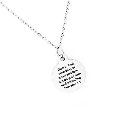Trust In God With All Your Heart Necklace, Proverbs 3 5, Lean Not On Your Own Understanding, Scripture Jewelry, Daughter Gift, Baptism Gift