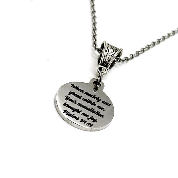 When Anxiety Was Great Within Me Your Consultation Brought Me Joy Pendant Necklace,  Psalm 94 19, Faith Gift, Scripture Jewelry, Christian