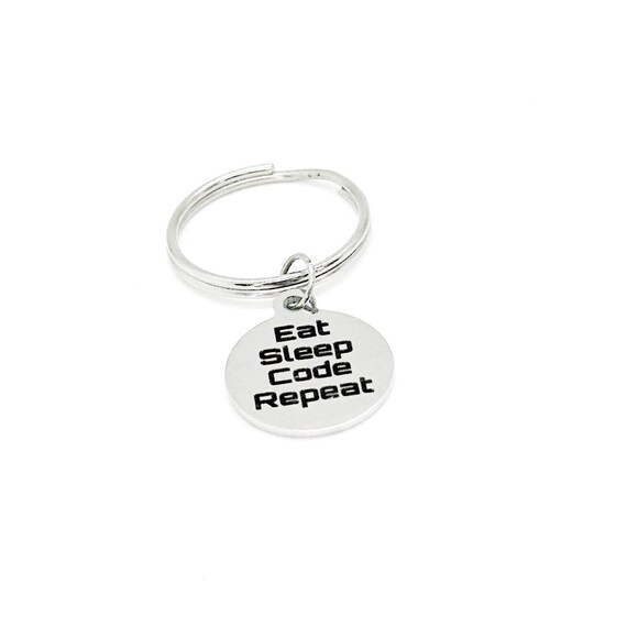 Eat Sleep Code Repeat Charm Keychain, I Heart CS, Programmer, Developer, Student, Going To College, Computer Science Major, New IT Job