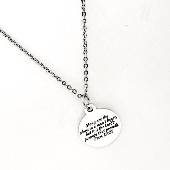 Scripture Gift, The Lord’s Purpose Prevails Necklace, Proverbs 19 21 Charm, Scripture Necklace, Bible Verse Gift, Bible Verse Jewelry Gift