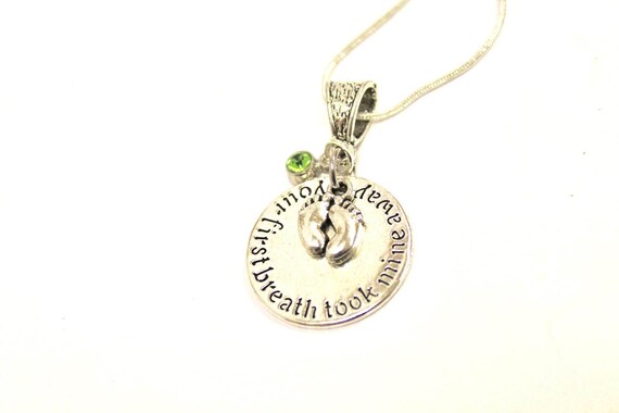 Mother's Birthstone Pendant on Silver Chain, Your First Breath Took Mine Away, Birthstone Jewelry Gift For Her, Mother's Day Gift