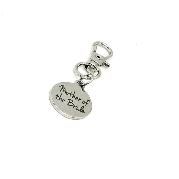 Mother Of The Bride Clip On Charm Stainless Steel Engraved Wedding Bag Charm Purse Charm Bridal Party Gift