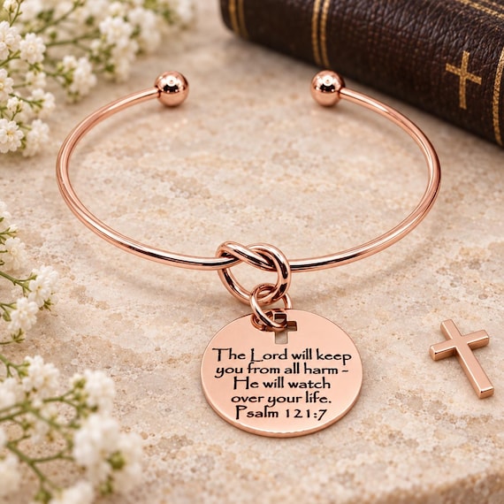 Christian Protection Rose Goldtone Cuff Bracelet