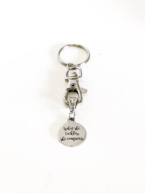 What She Tackles She Conquers Keychain Gift, Motivational Gift Keychain, Daughter Gift For Her, New Job Gift, Direct Sales Team Gift