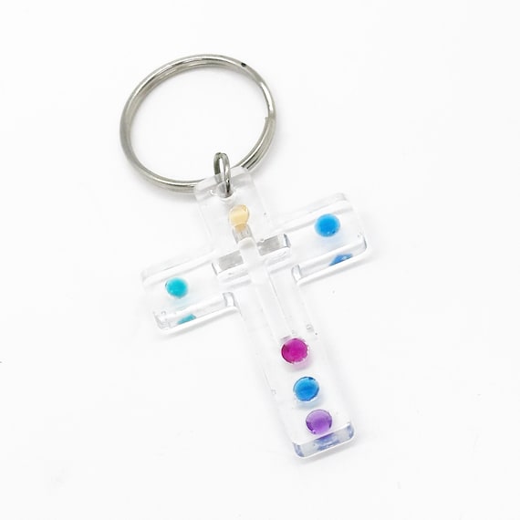 Birthstone Cross Charm Keychain, Believer Gifts, Son Gifts, Faith, Baptism, Daughter, Wife, Granddaughter, Mom, Husband, Family Gifts