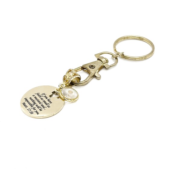 Mustard Seed Faith Goldtone Cross Cut-Out Key Chain, Mustard Seed Scripture, Christian Gifts, Matthew 17 20, Encouraging Gift, Believer Gift