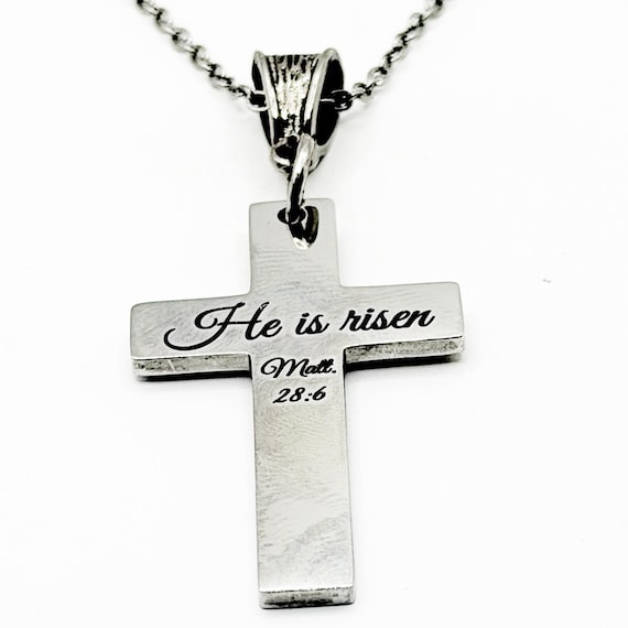 He Is Risen Cross Necklace Christian Easter Gift Matthew 28 6