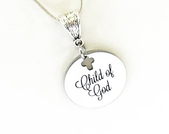 Christian Jewelry Gift, Child Of God Necklace, Religious Jewelry, Christian Gift, Confirmation Gift for Her, Baptism Gift, Cross Pendant