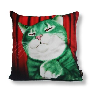 Cat pillow MR GREEN Red green velvet cushion cover