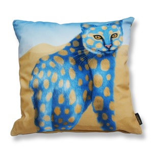 Cat pillow SAND CAT Blue yellow velvet cushion cover