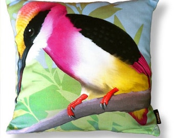 Bird cushion velvet cover TEAROSE KINGFISHER