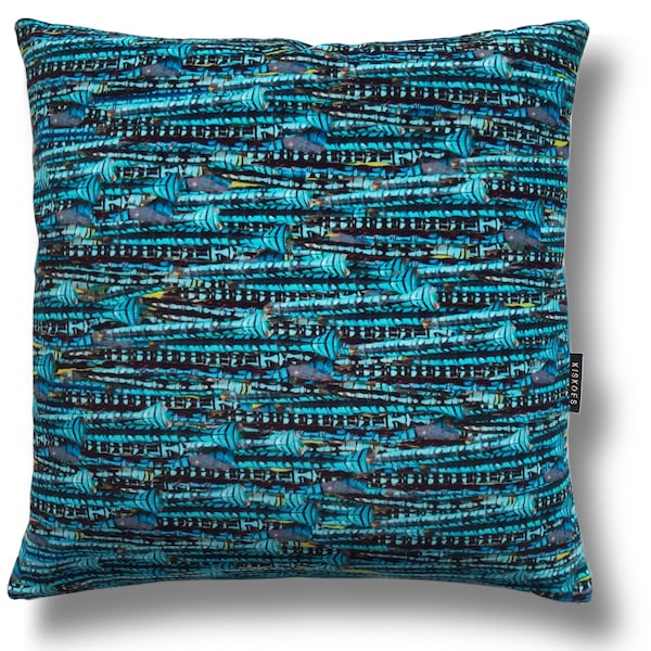 Coussin déco velours housse Turquoise LIBELLULE EMPEREUR