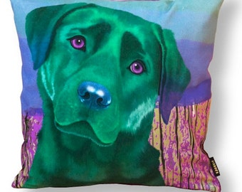 Dog cushion LABRADOR green velvet cushion cover