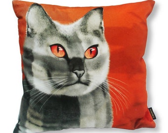 Cat pillow CALICO Grey orange velvet cushion cover