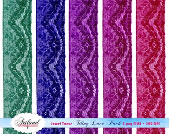 Jewel Tone Colors Tiling Lace Pack - Digital Clip Art - 300dpi png files - Instant Download of Antique Lace Clipart Graphics for paper goods