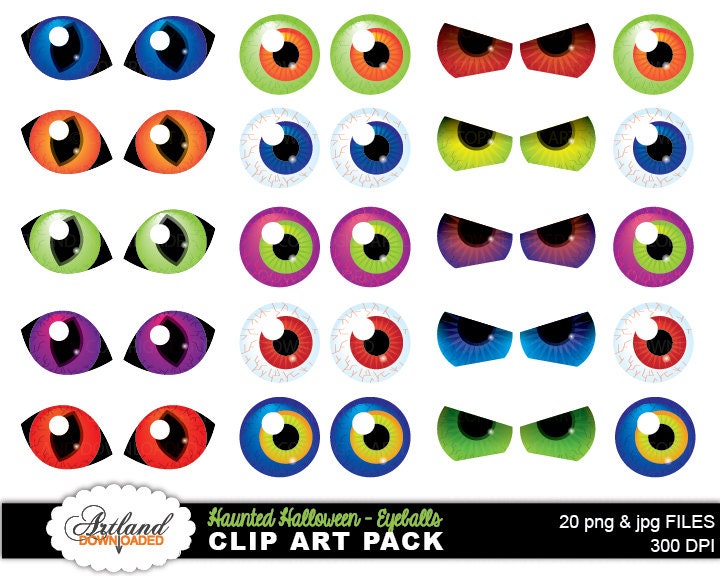 Haunted Halloween Holiday decoration Eyeball Eye Clip Art Instant Digital  Download Spooky cat monster bloodshot clipart Graphics Paper Good