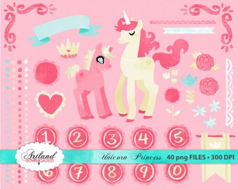 Unicorn Princess Girl Clipart Digital Clip Art Pack Download 300dpi png files Instant Download for Birthday Clip Art Valentines Scrapbooking