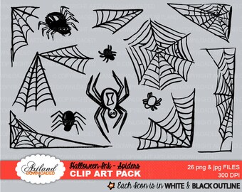 Halloween Ink Spider Web Cobweb Clip Art Instant Digital Download hand drawn doodle Graphic White Black outline clipart Scrapbook Paper Good