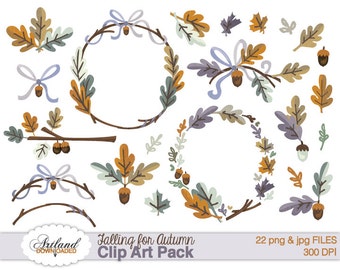 Fall Autumn Frame Borders Wreath Digital ClipArt Instant Download Leaf Acorn Leaves Branch Laurel Thanksgiving Holiday Clip art paper good