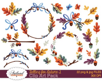 Fall Autumn Frame Borders Wreath Digital ClipArt Instant Download Leaf Acorn Leaves Branch Laurel Thanksgiving Holiday Clip art paper good