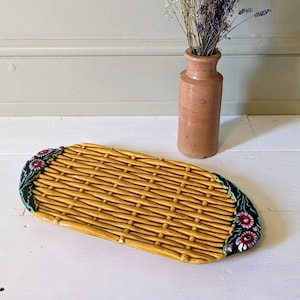 A vintage French Majolica Bread Plate with a stylised basketware design C1940