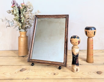 A compact oak table top vanity or shaving mirror C1920s