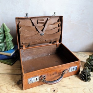 A super vintage compact leather vanity or correspondence suitcase or briefcase C1940