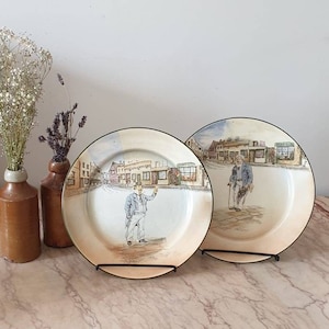 A Pair of 1920s Royal Doulton  Dickens Character Plastes &#39;Cappin Cuttle&#39; & &#39;Old Peggoty&#39; vintage china