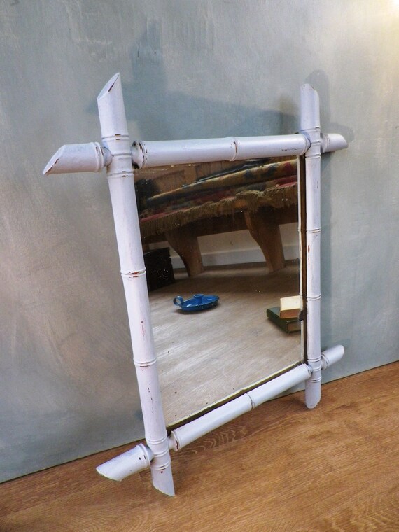 French Antique Mirror With Faux Bamboo Frame Wall Wood Framed Vintage