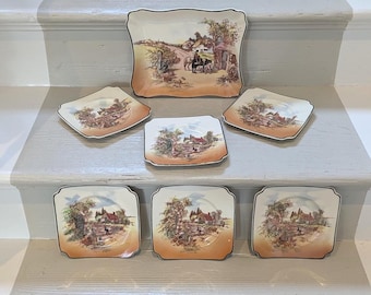 Ett vackert, antikt serveringsset för smörgåsar eller kakor från 1910-talet - afternoon tea vintage porslin