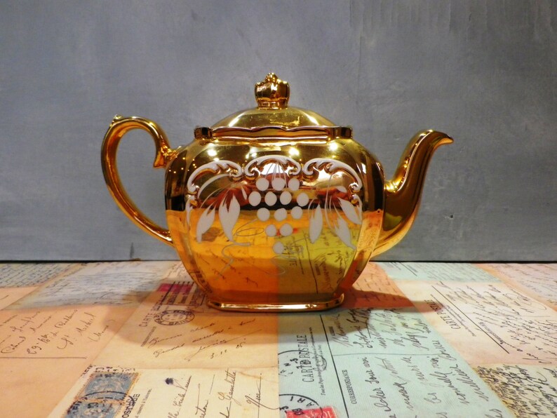 Sadler Cube Teapot Milk Jug and Sugar Bowl 1950's Gold Etsy