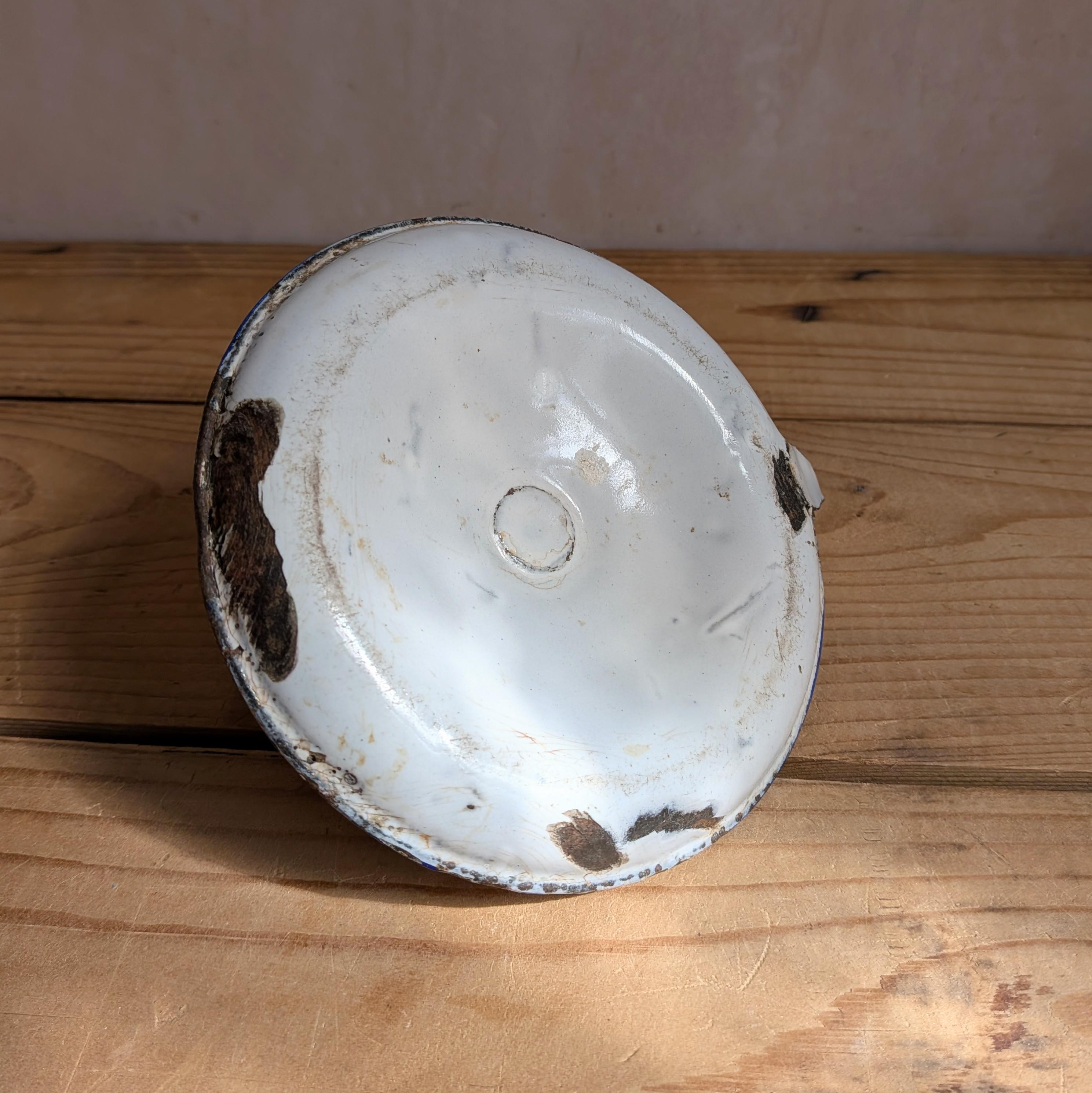 Vintage French Enamel Chamberstick or Candlestick White Enamel