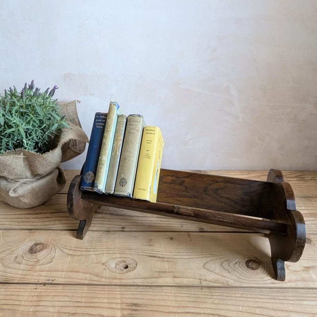 A Useful 1930s Art Deco Oak Book Trough or Desk Book Shelf, Book Stand ...