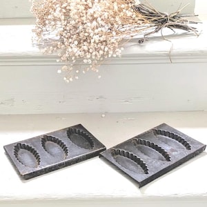 Vintage French Cake Patisserie or Petit Fours Moulds Baking Tins - metal tins, set of six oval fluted tins