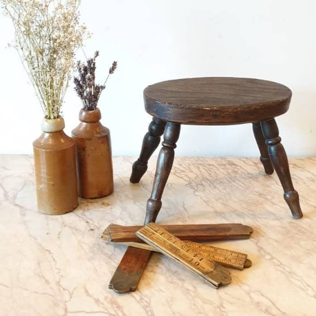An Antique Oak Stool - a Rustic Four Legged Small Stool With Oak Top ...