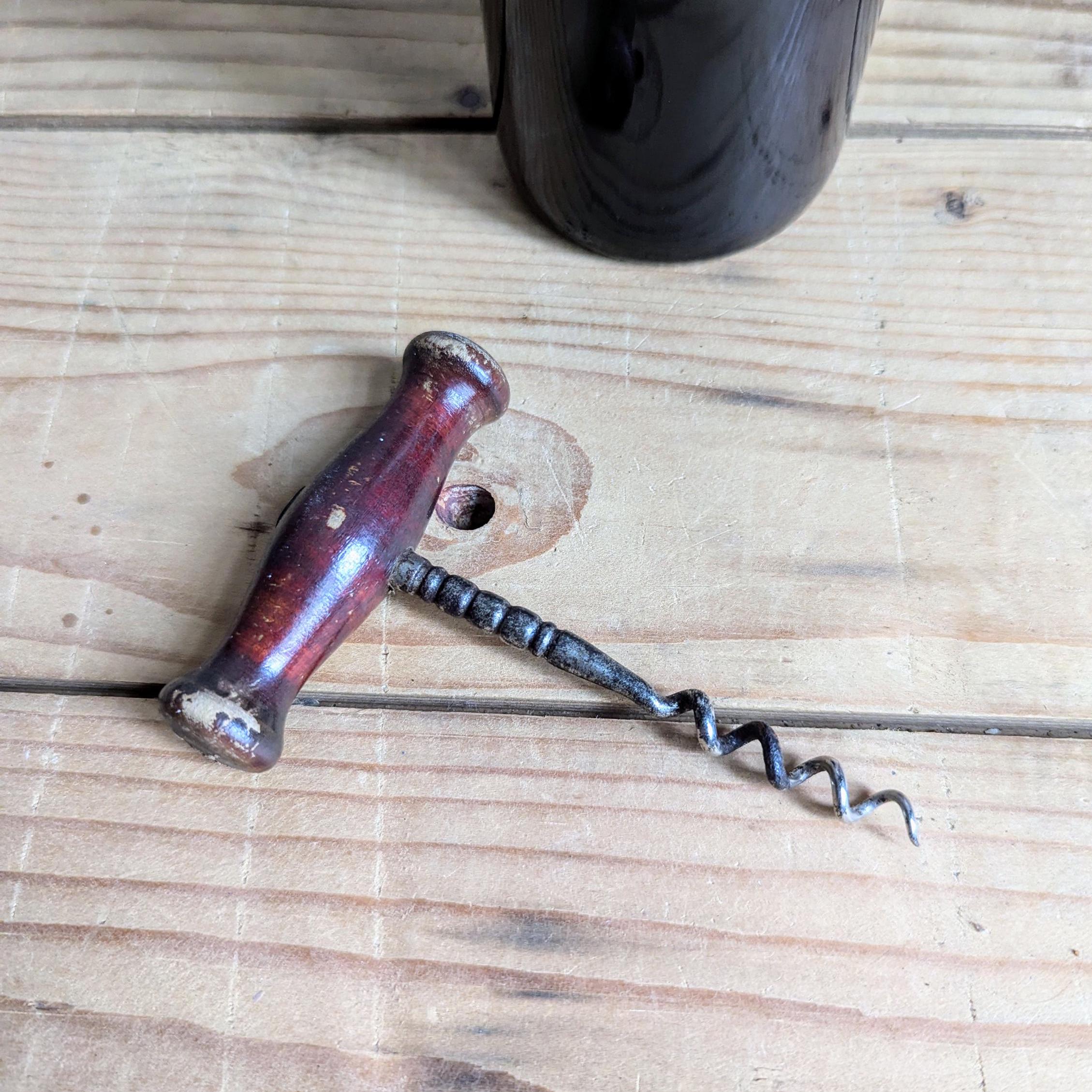 Antique Victorian turned handle traditional corkscrew C1880